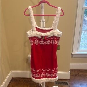 Red and White Knit Dress with Snowflake Pattern